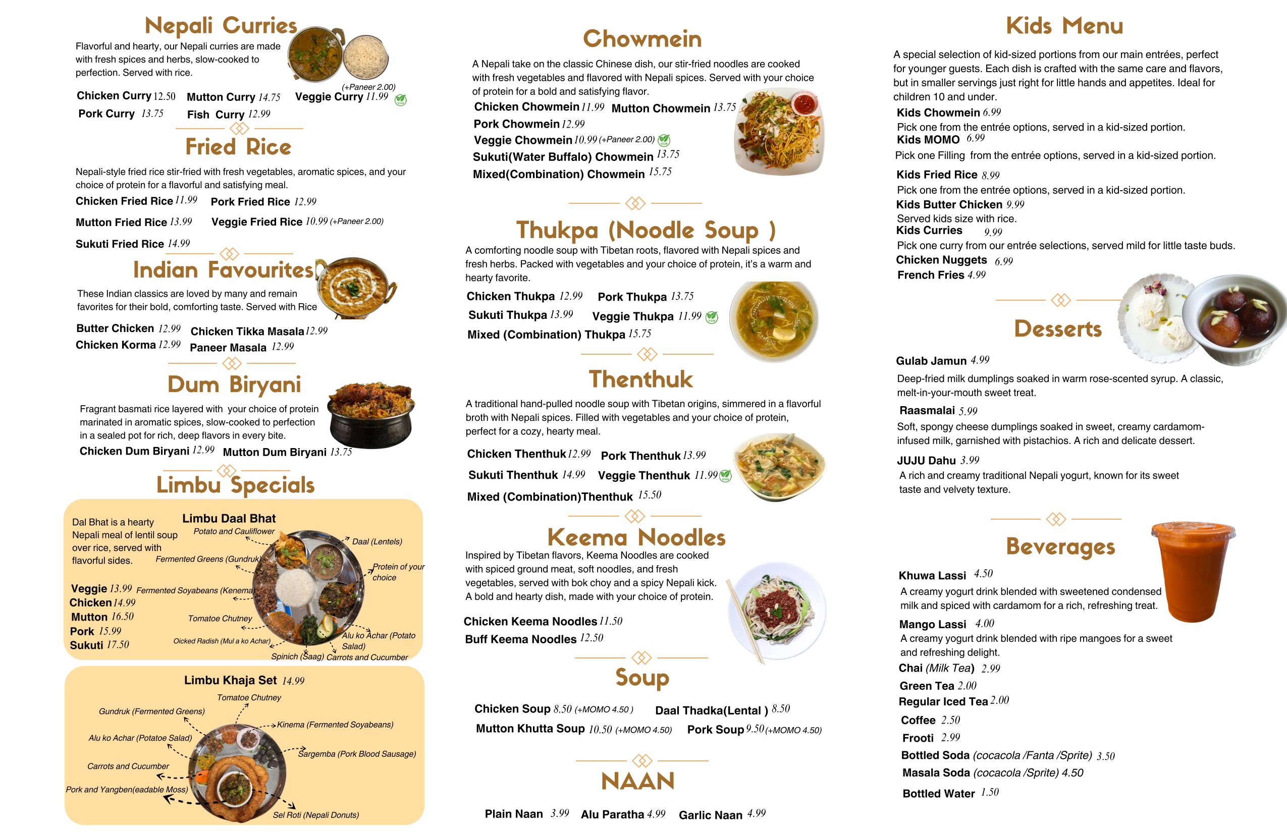Menu back side